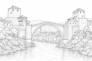 Grand Monument Scene Coloring Page Set 2