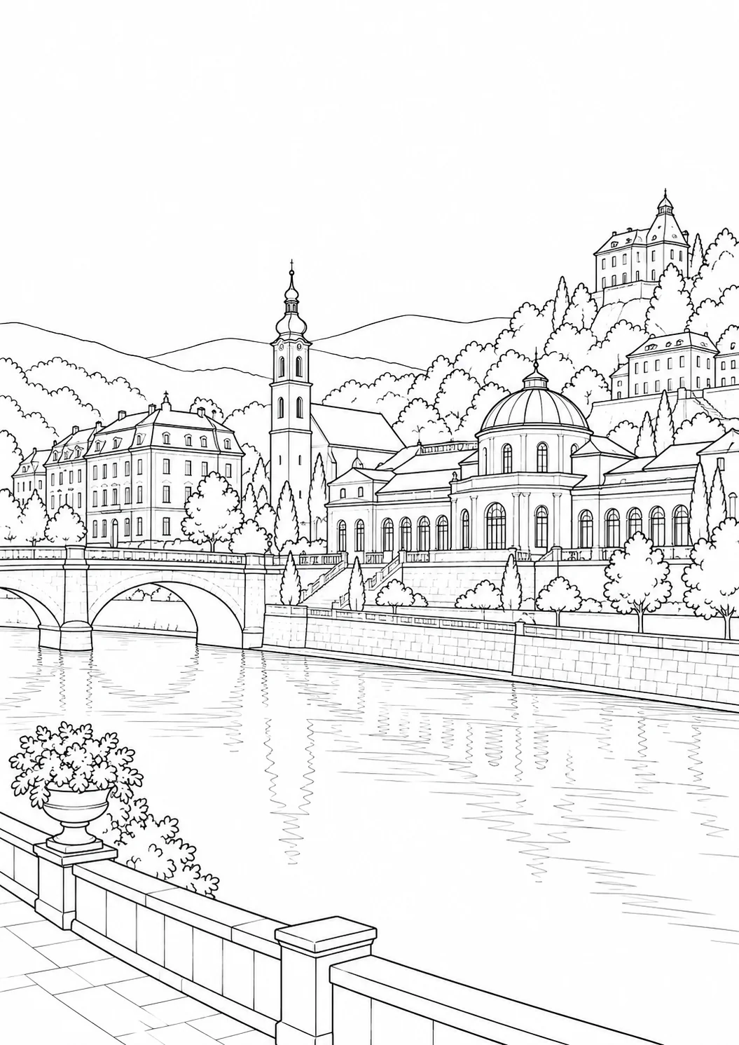Free Harbor Cityscape Coloring Sheet