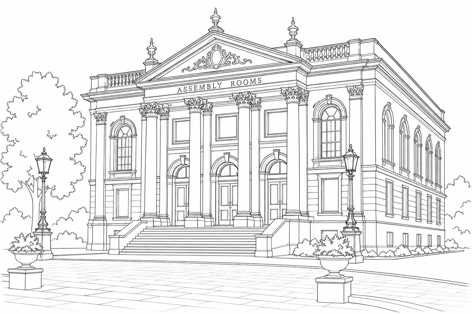 Heritage Mansion Scene Coloring Page