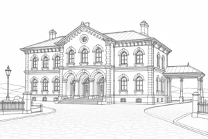 Heritage Mansion Scene Coloring Page