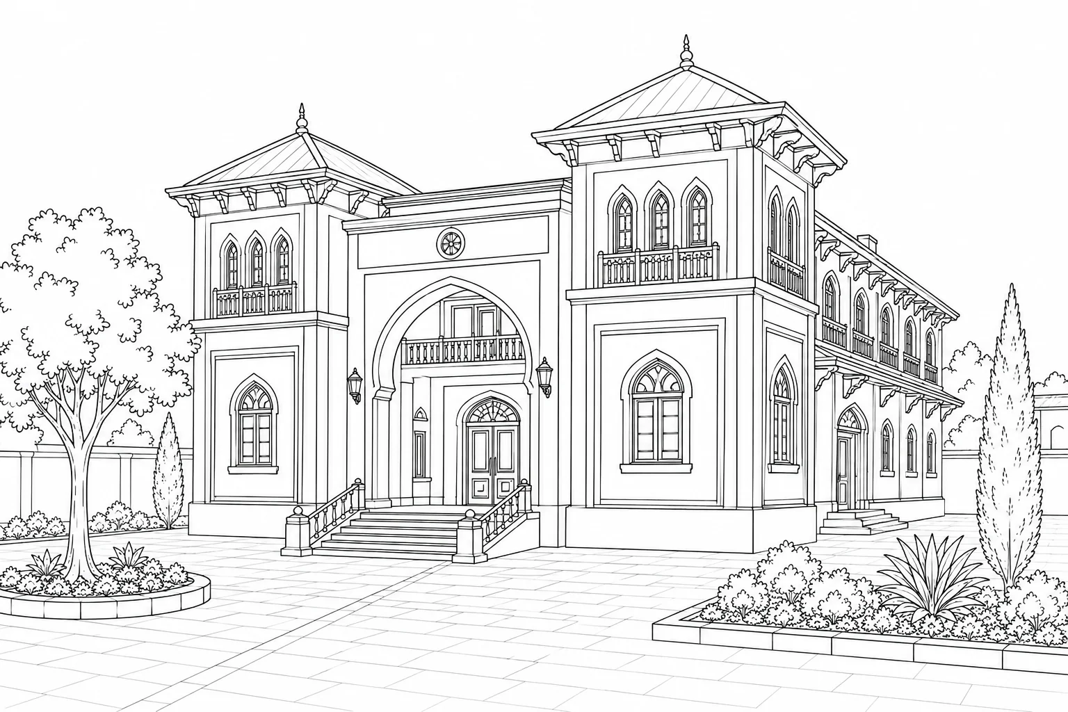 Detailed Heritage Shrine Coloring Sheet for Adults
