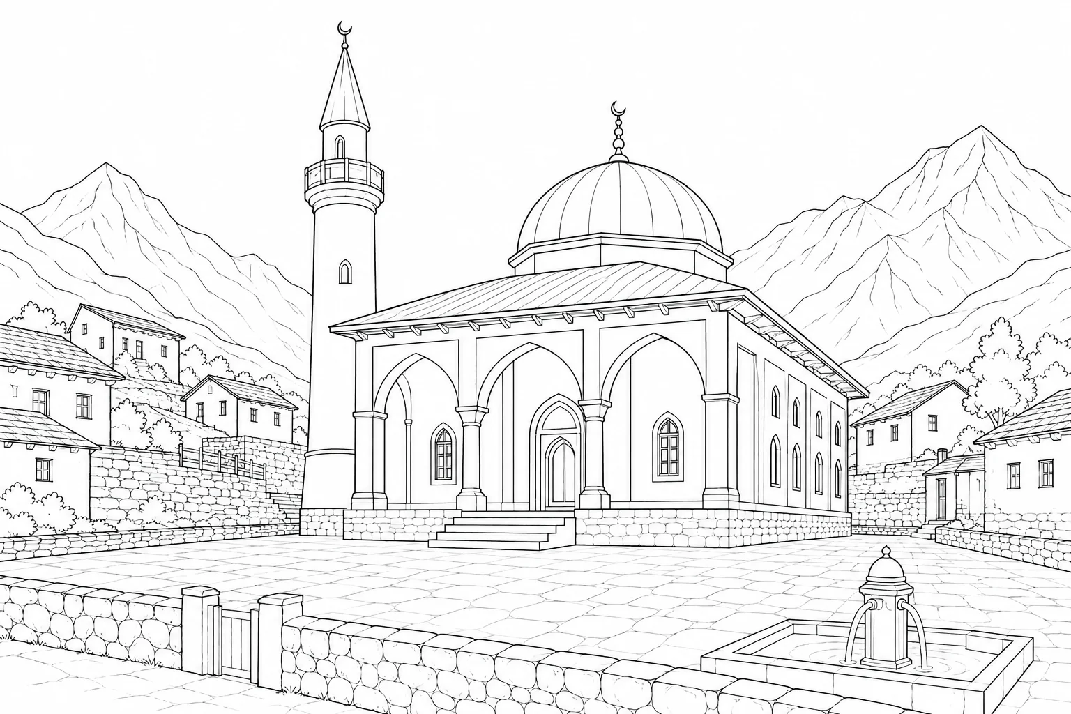 Heritage Shrine Scene Coloring Page