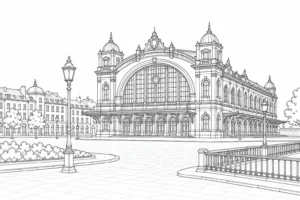 Historic Bridge Scene Coloring Page
