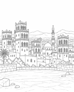Historic City Center Scene Coloring Page Set 2