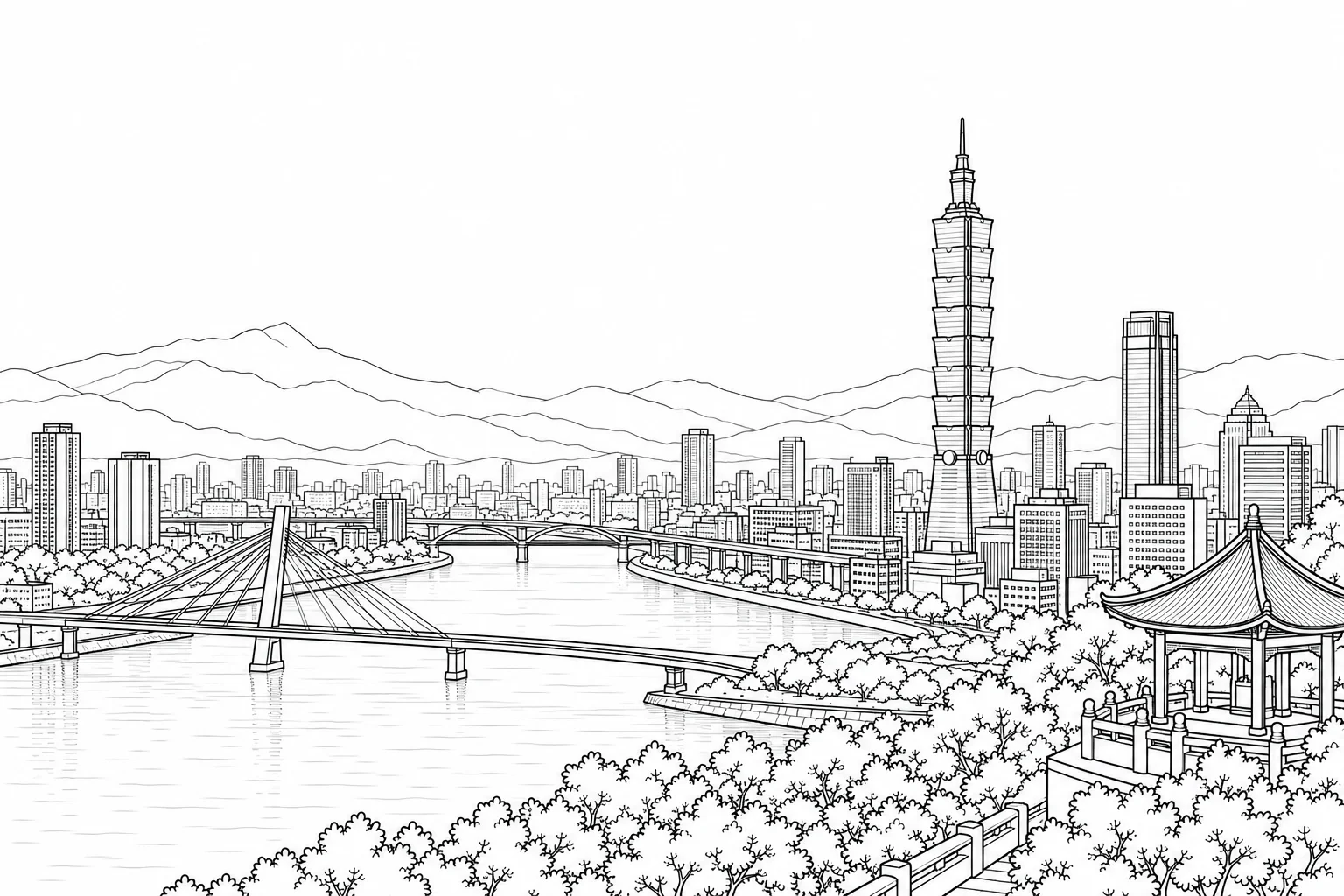Relaxing Historic City Center Coloring Page