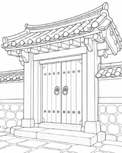 Historic Doorway Scene Coloring Page