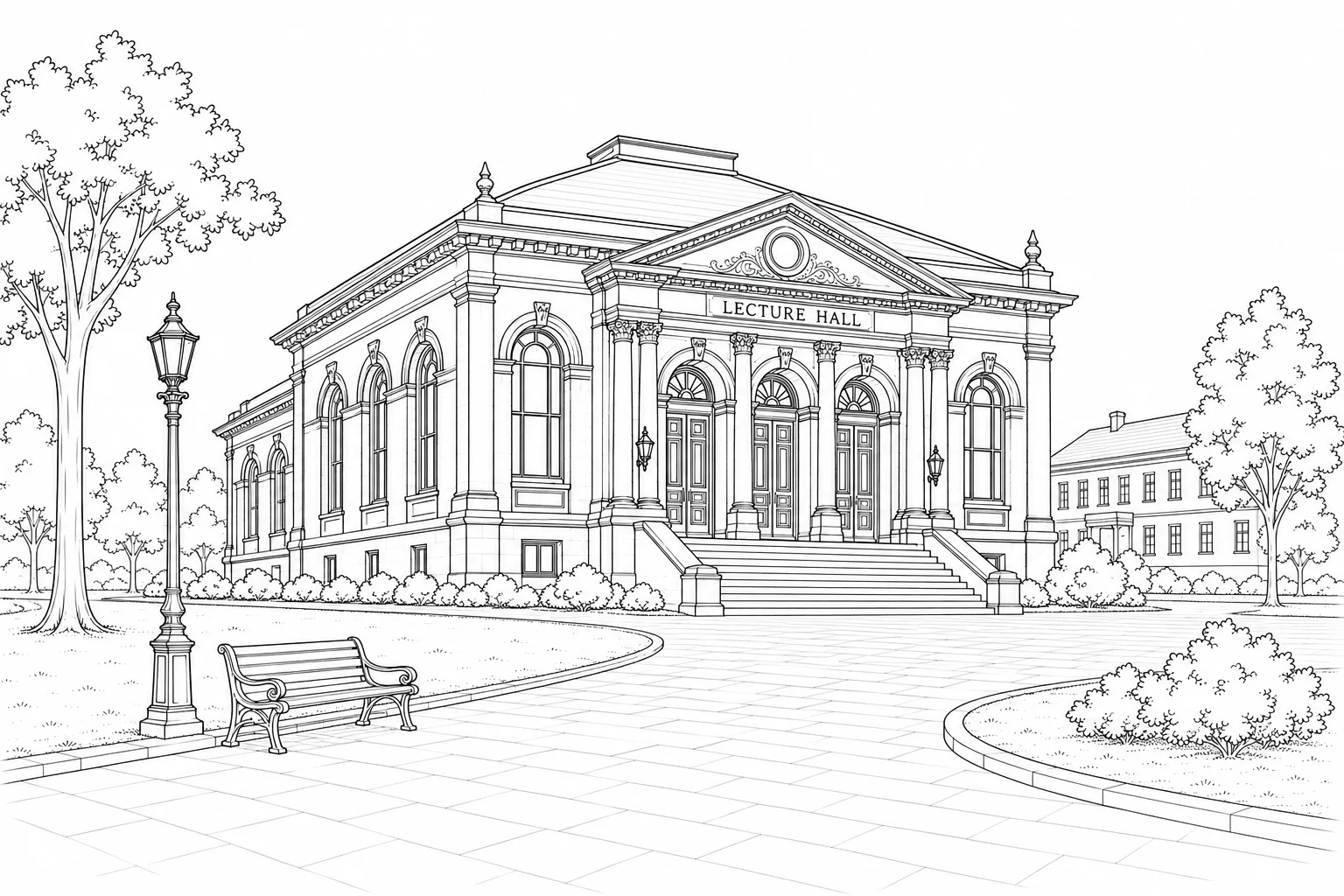 Free Printable Historic Stone Building Coloring Page