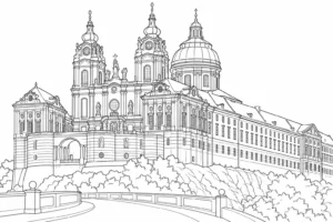 Historic Temple Landmark Scene Coloring Page