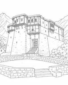 Historic Temple Landmark Scene Coloring Page