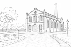 Historic Town Square Scene Coloring Page Set 2