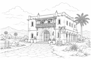 Historic Town Square Scene Coloring Page Set 4
