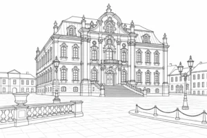 Historic Town Square Scene Coloring Page Set 5