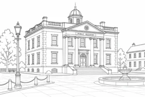 Historic Town Square Scene Coloring Page Set 6