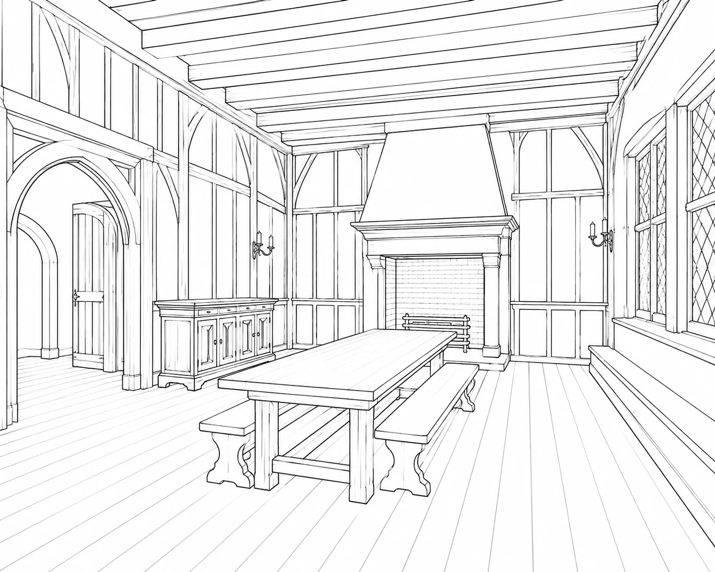 Detailed Home Library Coloring Page