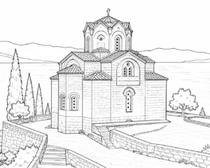 Iconic Tower Scene Coloring Page Set 2