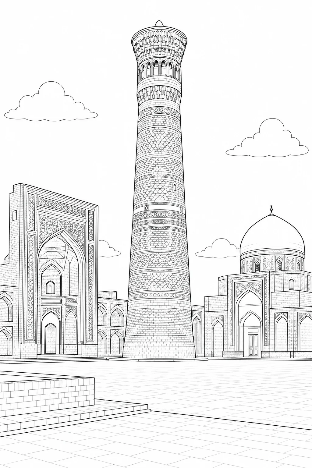 Iconic Tower Scene Coloring Page Set 4