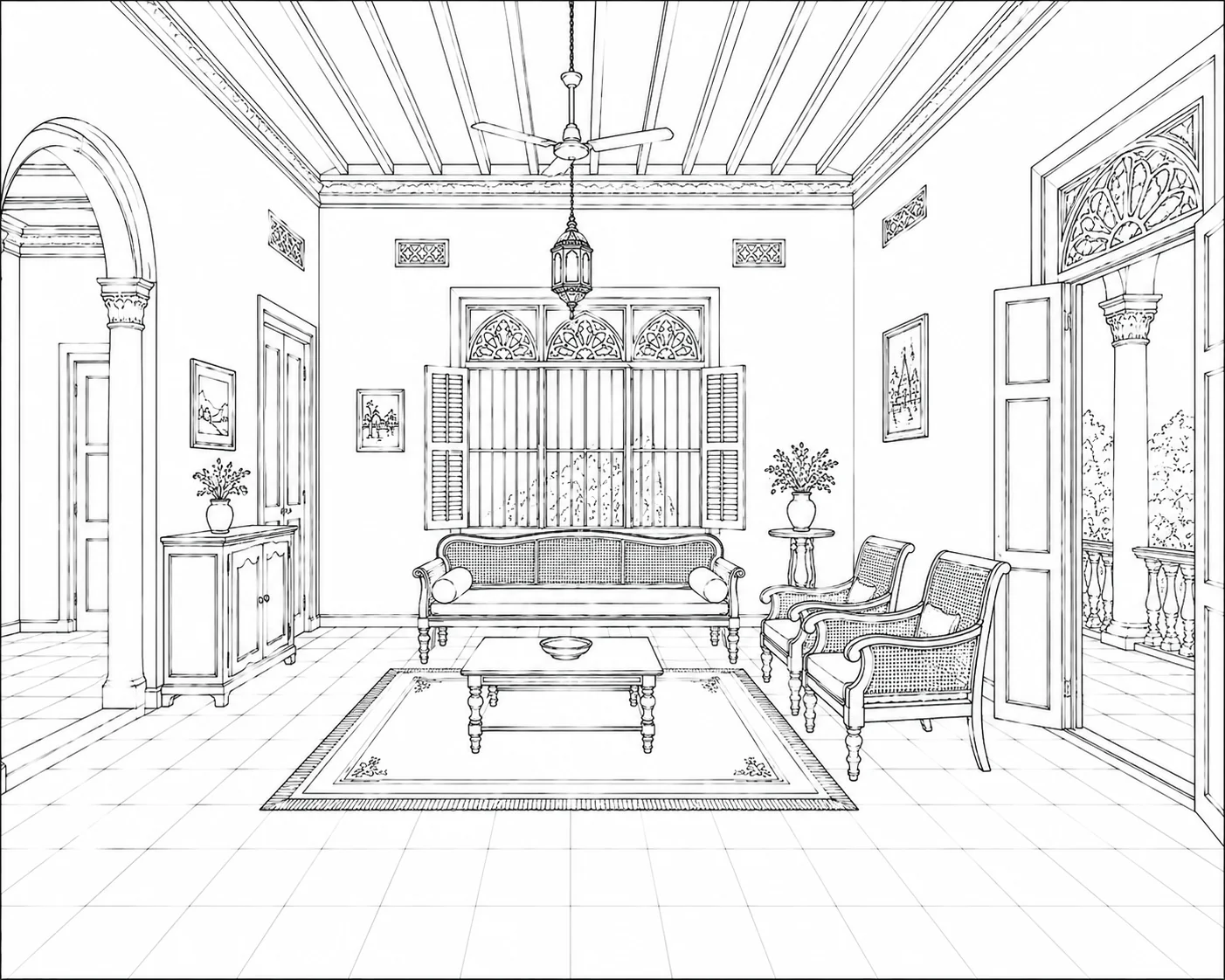 Interior Staircase Coloring Page