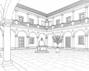 Interior Staircase Scene Coloring Page Set 3