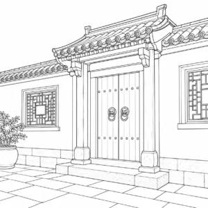Intricate Building Ornament Scene Coloring Page Set 5