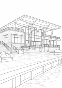 Luxury Modern Home Scene Coloring Page