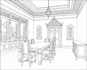 Luxury Room Interior Scene Coloring Page Set 2