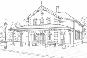Medieval Street Scene Coloring Page Set 2