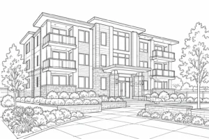 Modern Apartment Tower Coloring Page