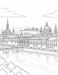 Modern City View Scene Coloring Page
