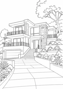 Detailed Modern Design Landmark Coloring Page