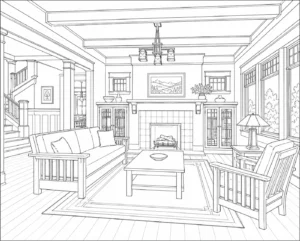 Detailed Modern Interior Coloring Page