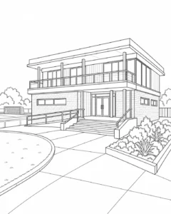 Modern Rooftop Building Scene Coloring Page Set 2