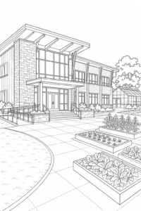 Modern Rooftop Building Scene Coloring Page Set 3