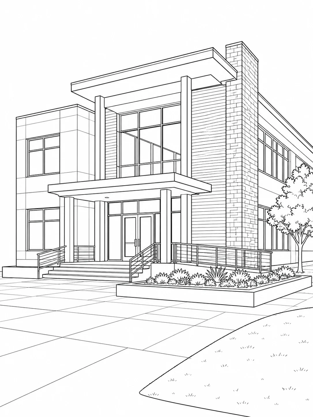 Detailed Modern Terrace Home Coloring Page