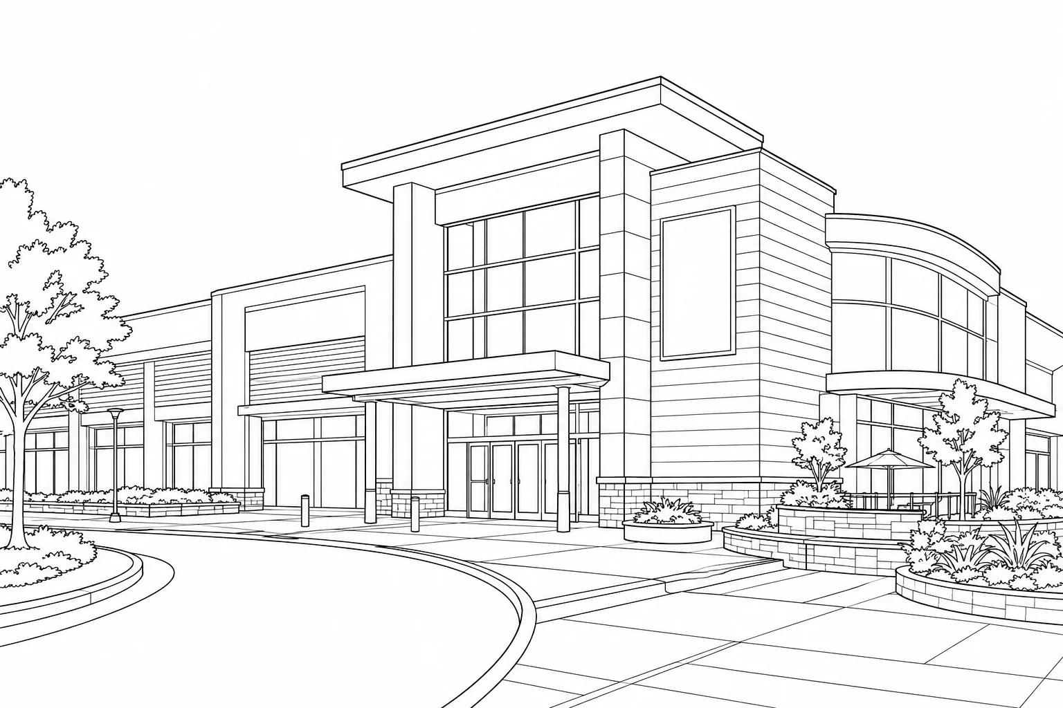 Detailed Modern Waterfront House Coloring Page