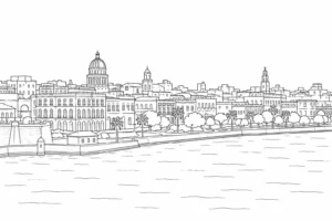 Mountain Cityscape Scene Coloring Page Set 2