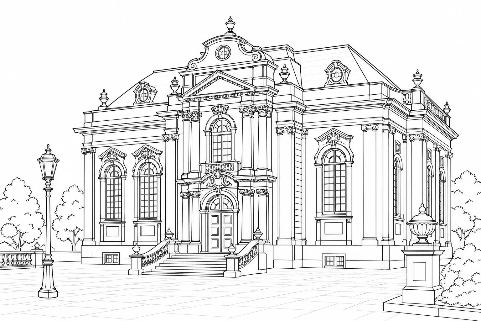 Old Cathedral Scene Coloring Page