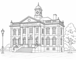 Old Cathedral Scene Coloring Page Set 4