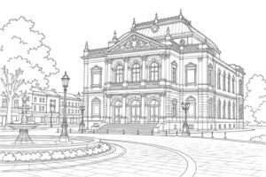 Old Cathedral Scene Coloring Page Set 2