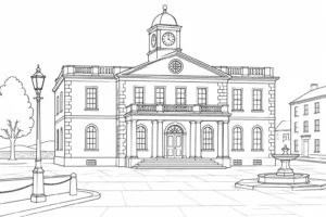 Old Cathedral Scene Coloring Page Set 5