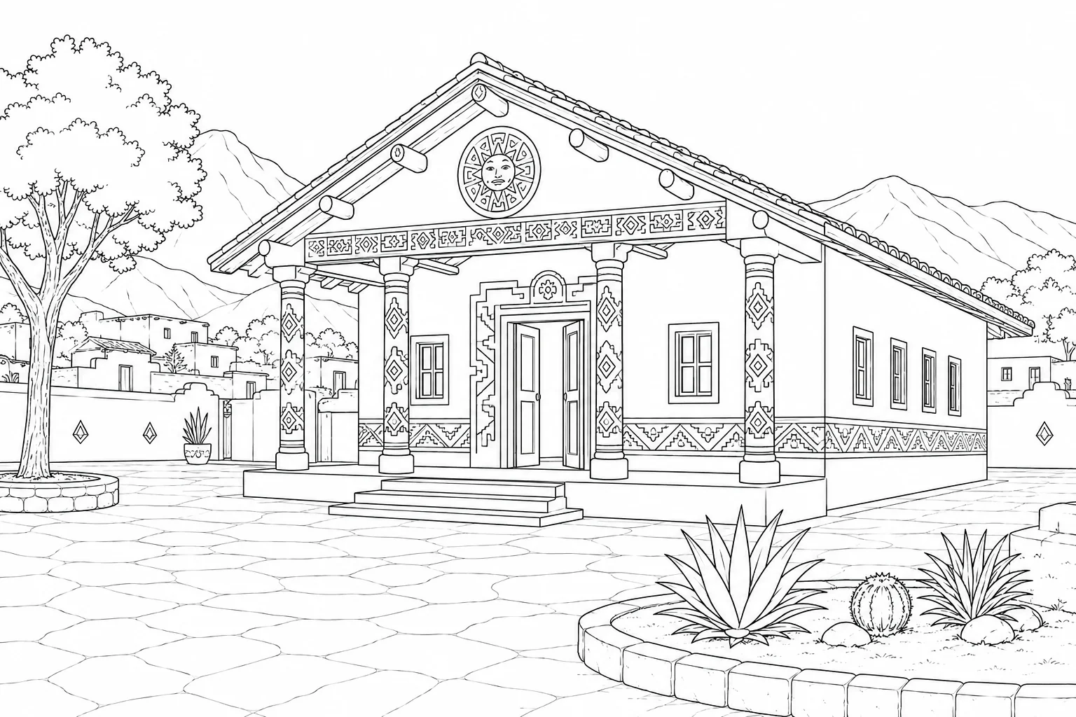 Old City Architecture Scene Coloring Page Set 4