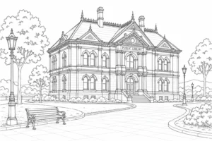 Old City Gate Scene Coloring Page Set 4