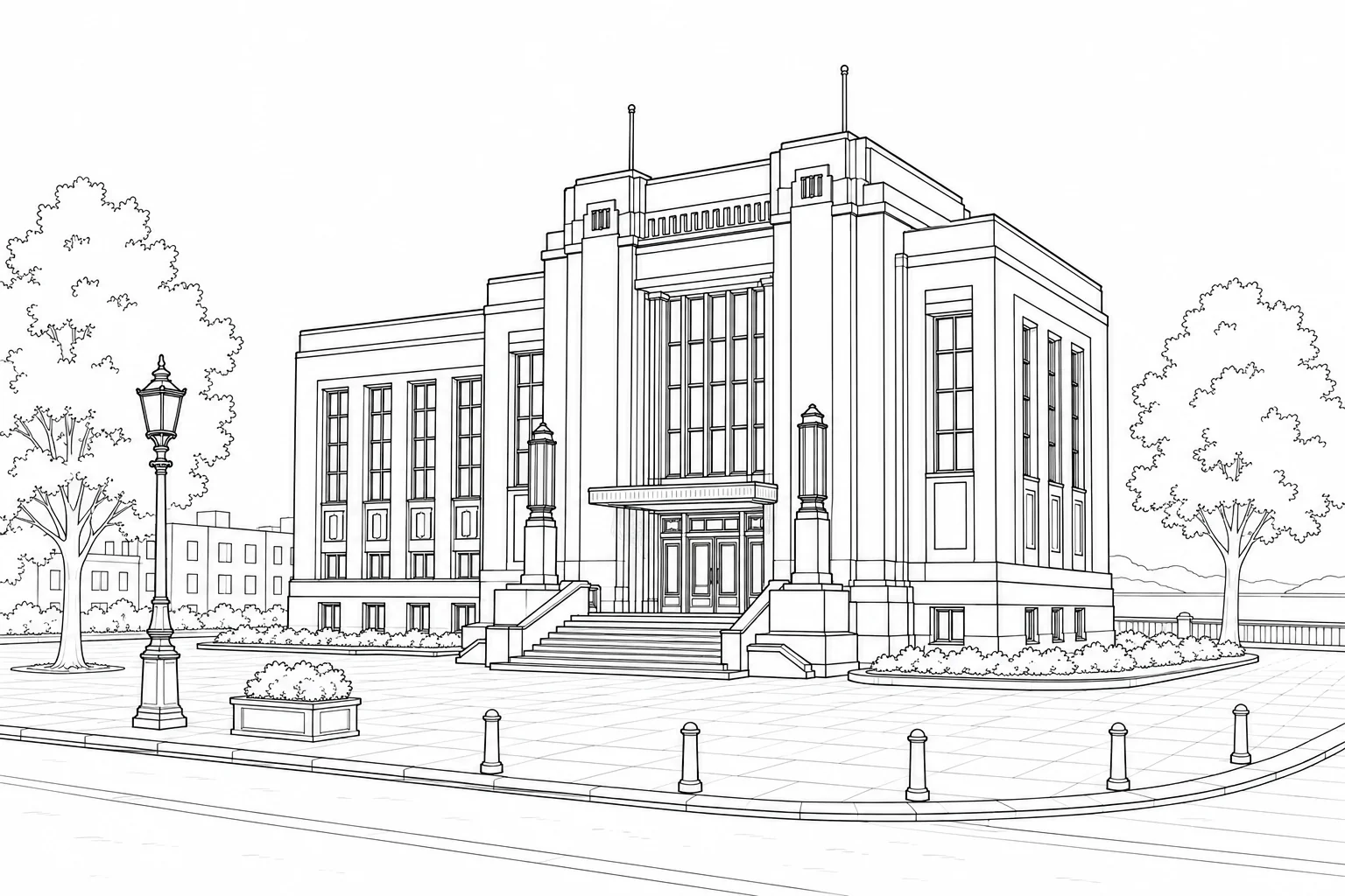 Old European Building Scene Coloring Page Set 3