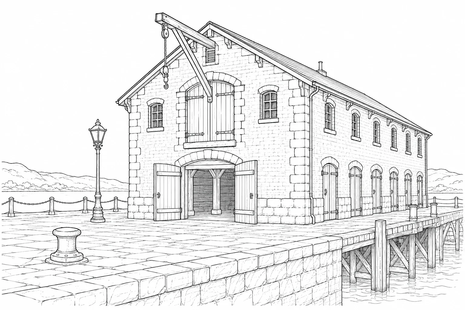 Intricate Old Fortress Coloring Sheet