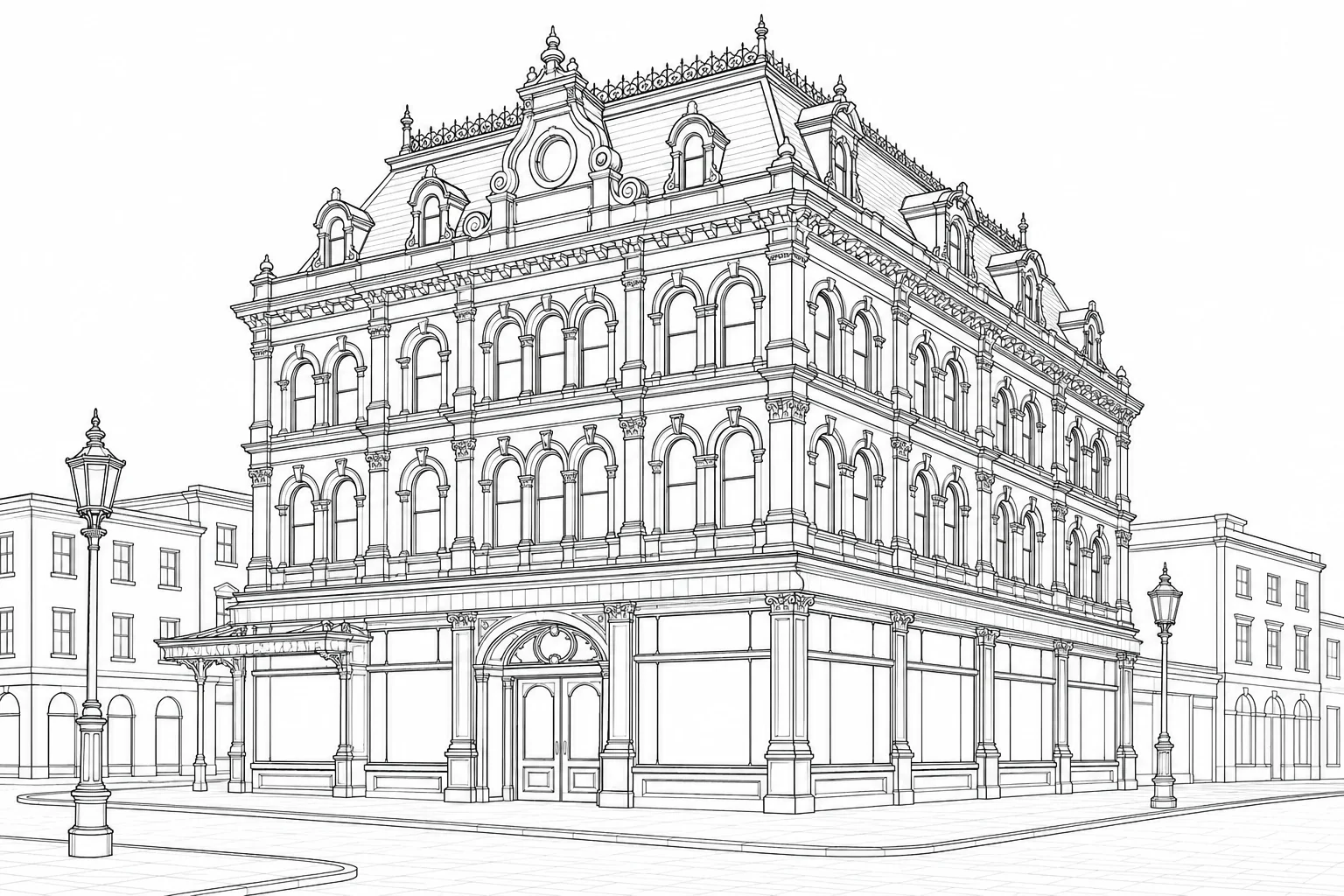 Old Fortress Scene Coloring Page