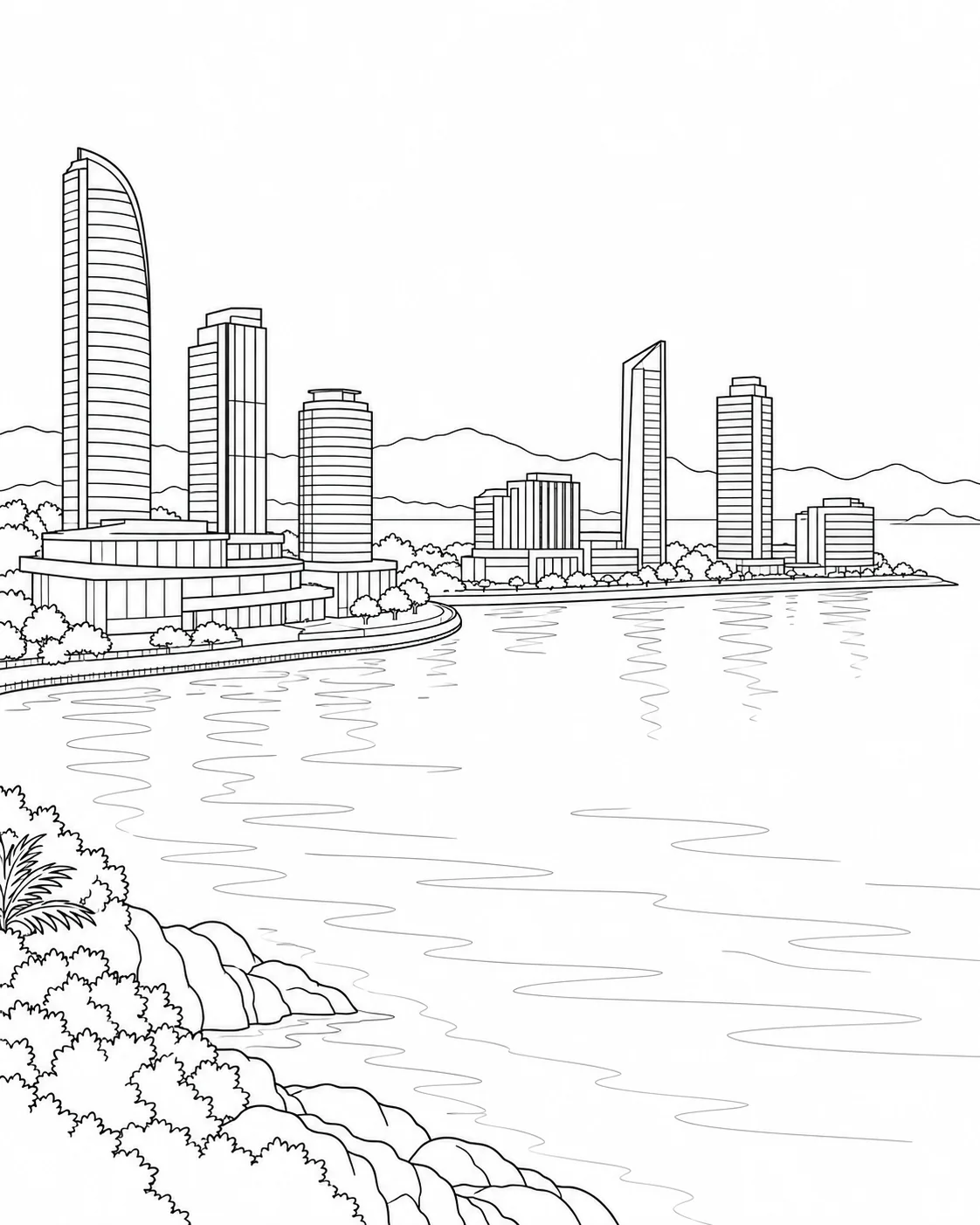 Creative Old Town Cityscape Coloring Page