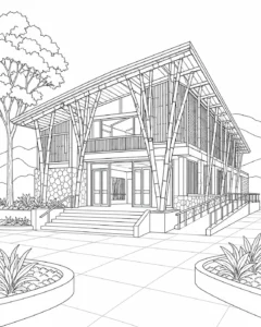Open Plan Modern Home Coloring Page