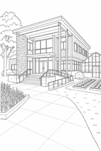 Open Plan Modern Home Scene Coloring Page Set 3