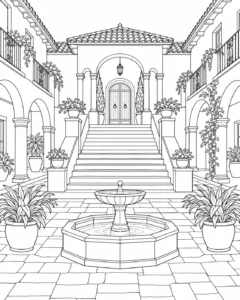 Printable Ornamental Building Pattern Coloring Sheet