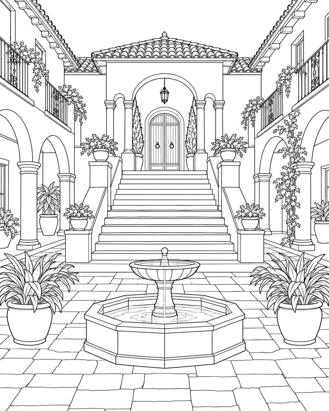Printable Ornamental Building Pattern Coloring Sheet