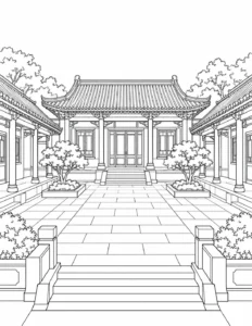 Ornamental Building Pattern Coloring Page